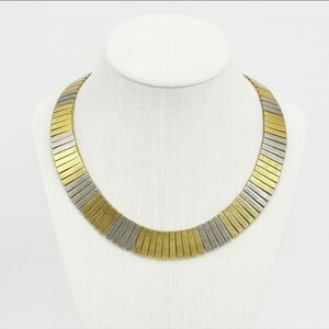 Vintage 90s Lady Remington Gold Silver Choker Necklace Statement Bar Jewelry USA